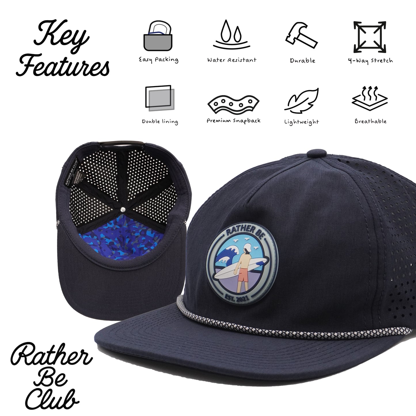 Surfing Unstructured Rope Hat - Navy