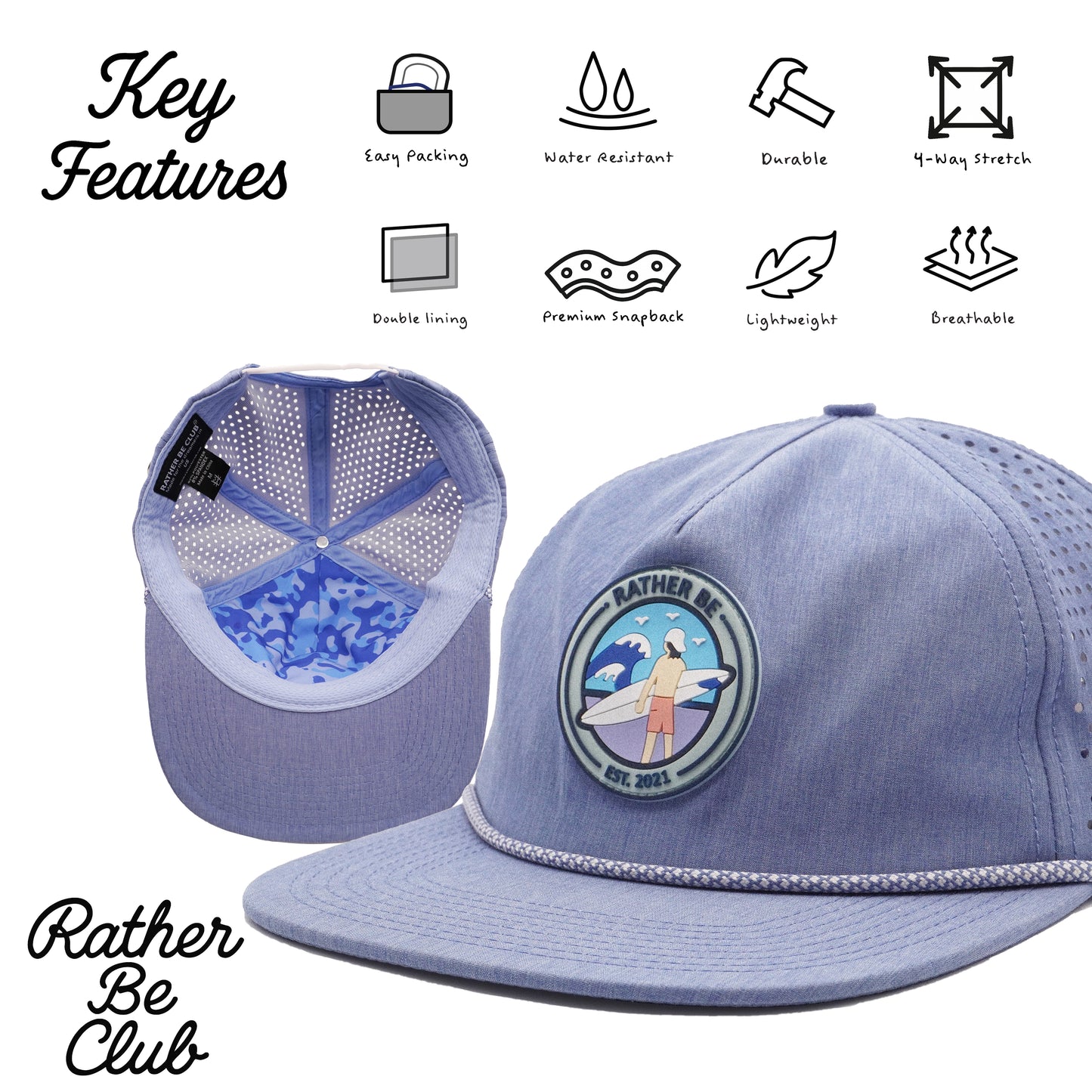Surfing Unstructured Rope Hat - Light Blue