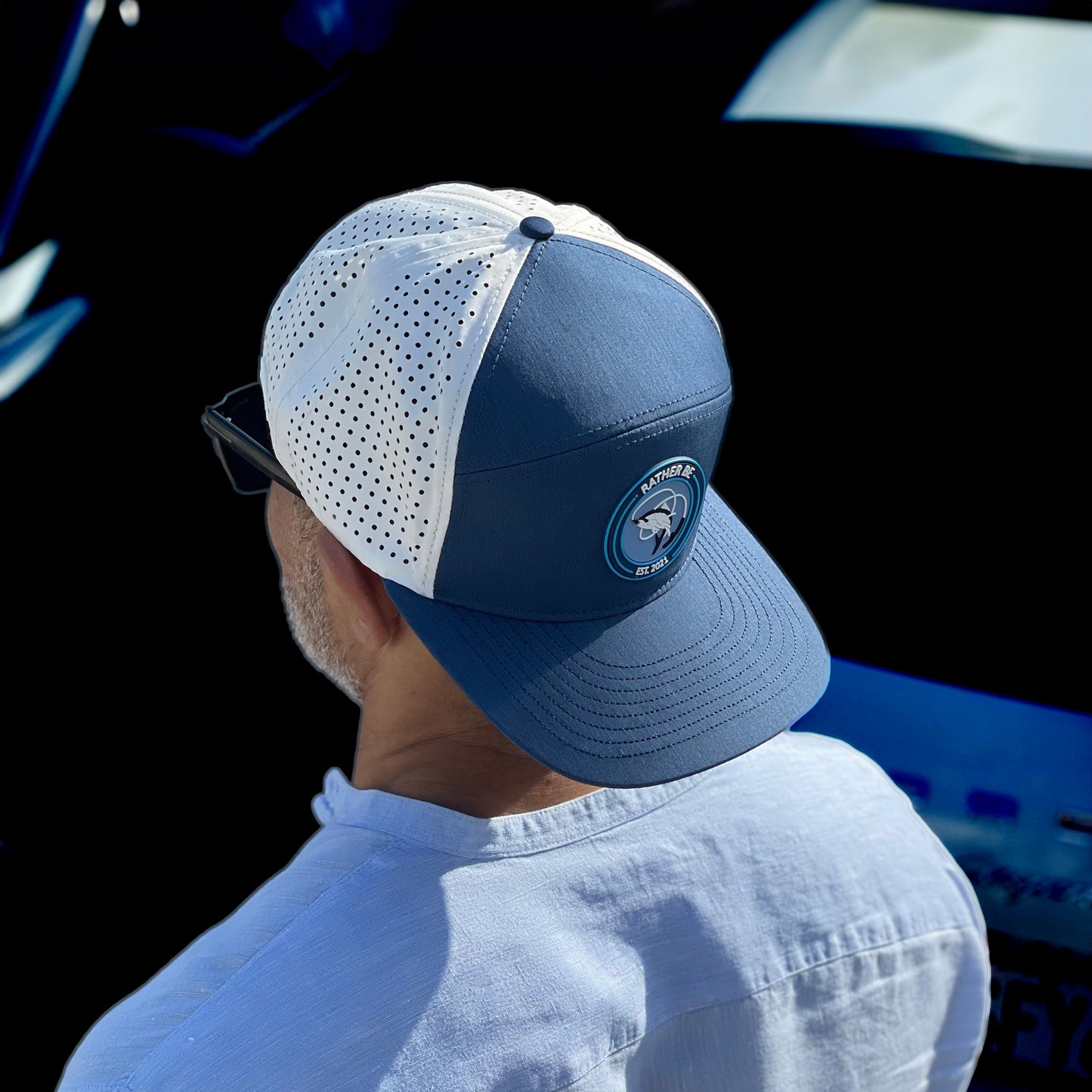 Fishing 5 Panel Hat - Navy & White